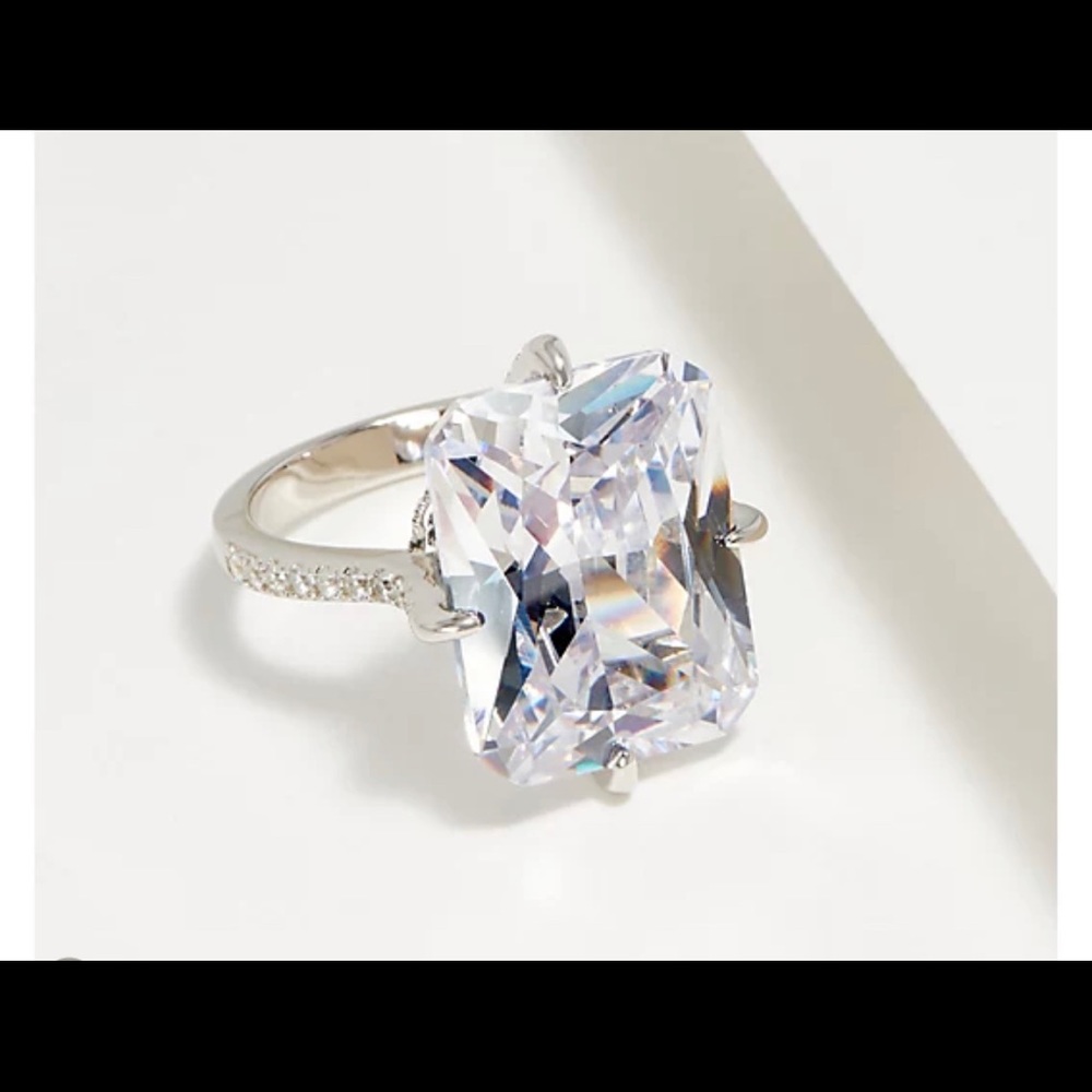 Diamonique 14.25 cttw Emerald Radiant Cut Ring, Sterling Silver size 10
